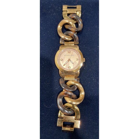 MICHAEL KORS RUNWAY TWIST ROSE GOLD TONE+ACRYLIC TORTOISE CHAIN WATCH MK-4273 - Picture 1 of 6